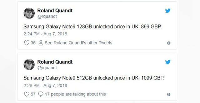三星Note 9英国售价曝光 512GB内存将至 